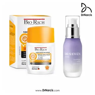 پک سرم رتینول دکتر شوزا و ضدآفتاب بی‌رنگ بایوریچ SPF50+ روتین ضدپیری شب و روز