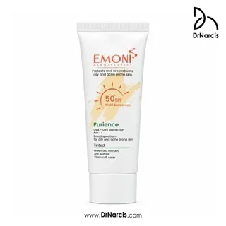  فلوئید ضدآفتاب رنگی پیورینس امونی SPF50 حجم ۵۰ میل مناسب پوست چرب و مستعد آکنه