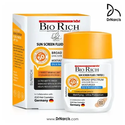 فلوئید ضد آفتاب رنگی بایوریچ سان‌ریچ SPF50 پوست خشک و معمولی ۵۰ میل