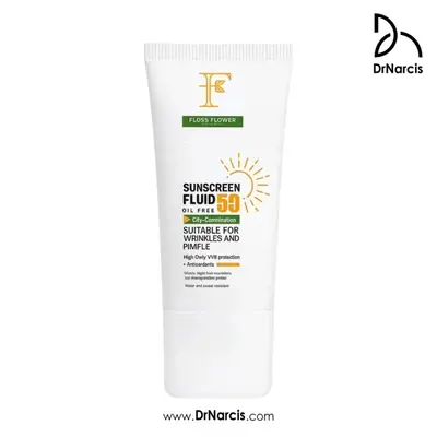 فلوئید ضد آفتاب بی رنگ فلوس فلاور SPF50 پوست چرب و مختلط ۵۰ میل