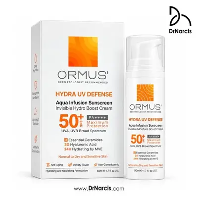 کرم ضد آفتاب آبرسان اورموس SPF50+ مناسب پوست خشک و حساس ۵۰ میلی‌لیتر